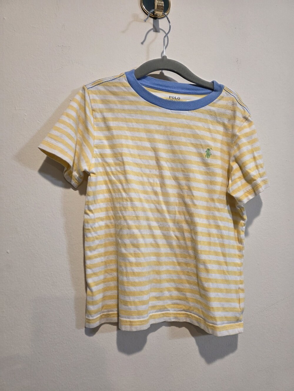 Polo by Ralph Lauren Yellow & White Striped Tee with Blue Trim
